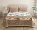 Floral Garden Double Bedsheet with 2 Pillow Covers, Light Brown & White, 100% Cotton, King Size 108x108 Inches, 3-Piece Set