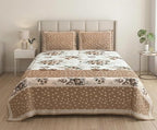 Floral Garden Double Bedsheet with 2 Pillow Covers, Light Brown & White, 100% Cotton, King Size 108x108 Inches, 3-Piece Set