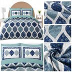 Ajrak Print Cotton Bedsheet Cotton Double Bedsheet with 2 Pillow Covers | Indigo Blue Moroccan Ogee Design | King Size