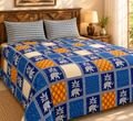 Sudhisutra Bagru Gold King Size Cotton Bedsheet (108x108") with 2 Pillow Covers | Elephant Print | Blue Orange