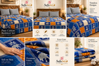 Sudhisutra Bagru Gold King Size Cotton Bedsheet (108x108") with 2 Pillow Covers | Elephant Print | Blue Orange