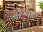 Sudhisutra Bagru Gold Hand Block Print King Size Cotton Bedsheet (108x108") with 2 Pillow Covers | Rajasthani Jaipuri Print