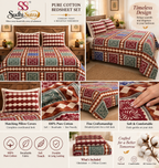 Sudhisutra Bagru Gold Hand Block Print King Size Cotton Bedsheet (108x108") with 2 Pillow Covers | Rajasthani Jaipuri Print