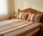 Warm Terracotta Stripe Bedsheet Set — Cotton, Double Bed