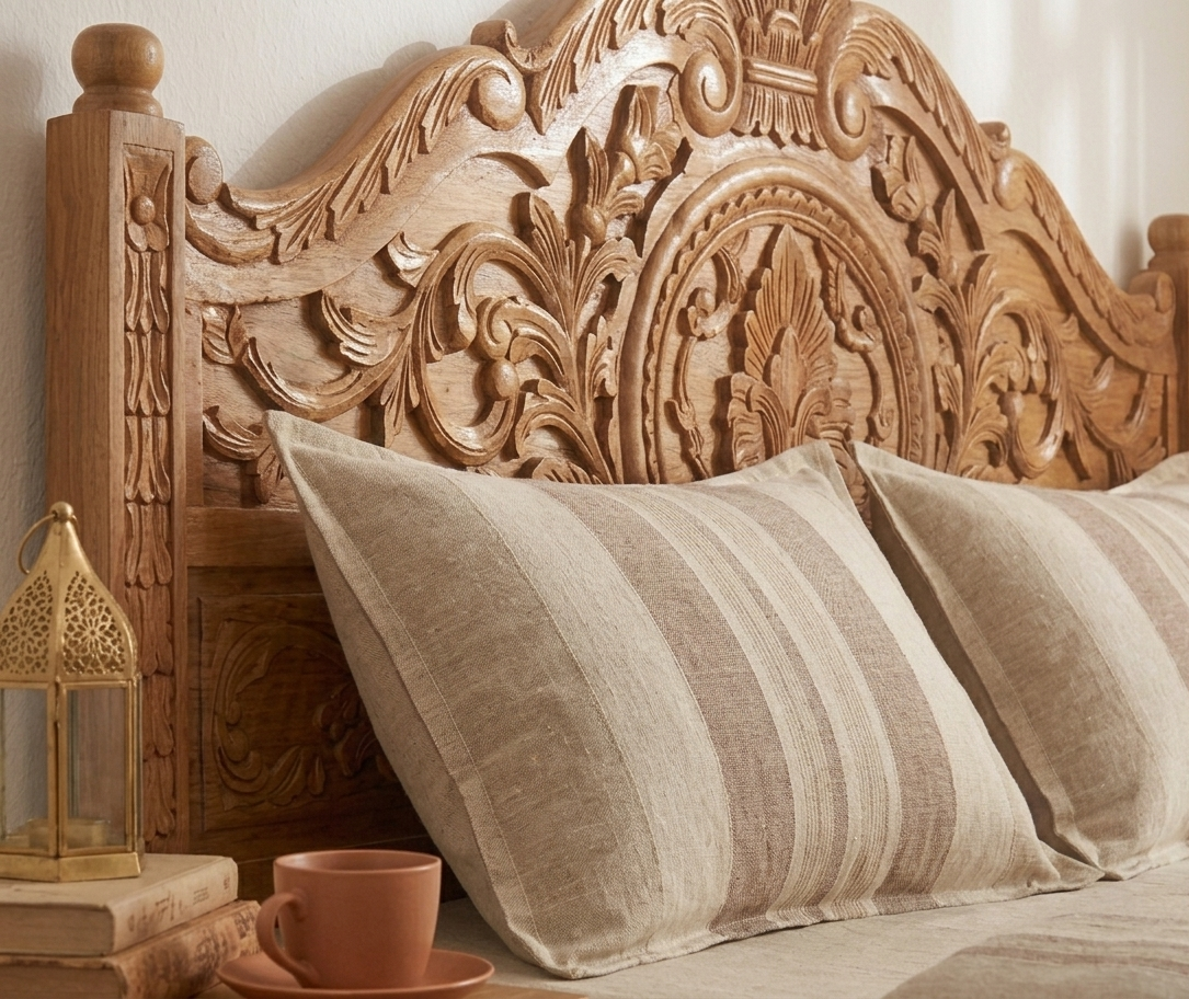 Warm Terracotta Stripe Bedsheet Set — Cotton, Double Bed
