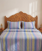Warm Terracotta Stripe Bedsheet Set — Cotton, Double Bed