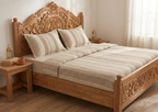 Warm Terracotta Stripe Bedsheet Set — Cotton, Double Bed