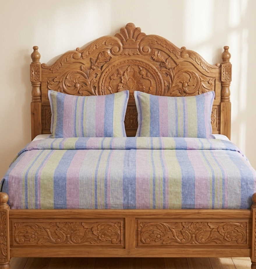 Warm Terracotta Stripe Bedsheet Set — Cotton, Double Bed