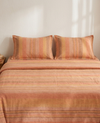Warm Terracotta Stripe Bedsheet Set — Cotton, Double Bed