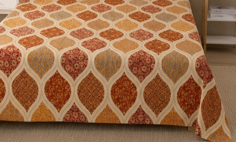 Terracotta & Marigold 100% Cotton Double Bedsheet with 2 Pillow Covers