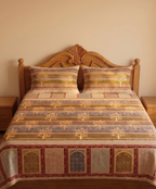 Gold Print Tree of Life, Multicolour Striped King Size Bed Sheet 108x108