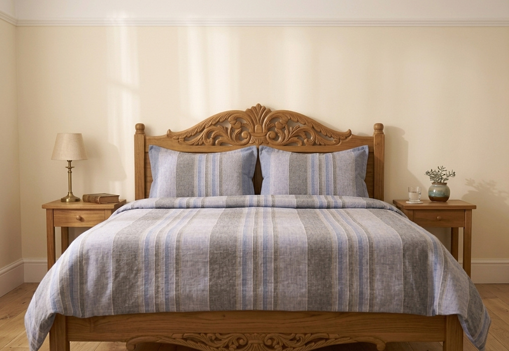 Warm Terracotta Stripe Bedsheet Set — Cotton, Double Bed