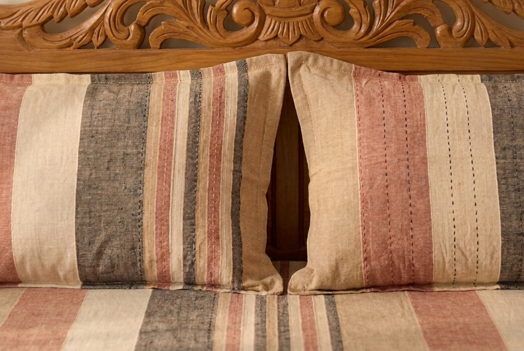 Warm Terracotta Stripe Bedsheet Set — Cotton, Double Bed