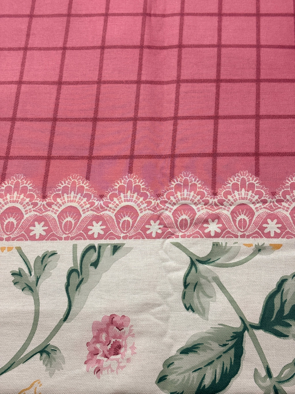 Floral Garden Lace Print Double Bedsheet with 2 Pillow Covers, Pink & White, 100% Cotton, King Size 108x108 Inches, 3-Piece Set