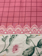Floral Garden Lace Print Double Bedsheet with 2 Pillow Covers, Pink & White, 100% Cotton, King Size 108x108 Inches, 3-Piece Set