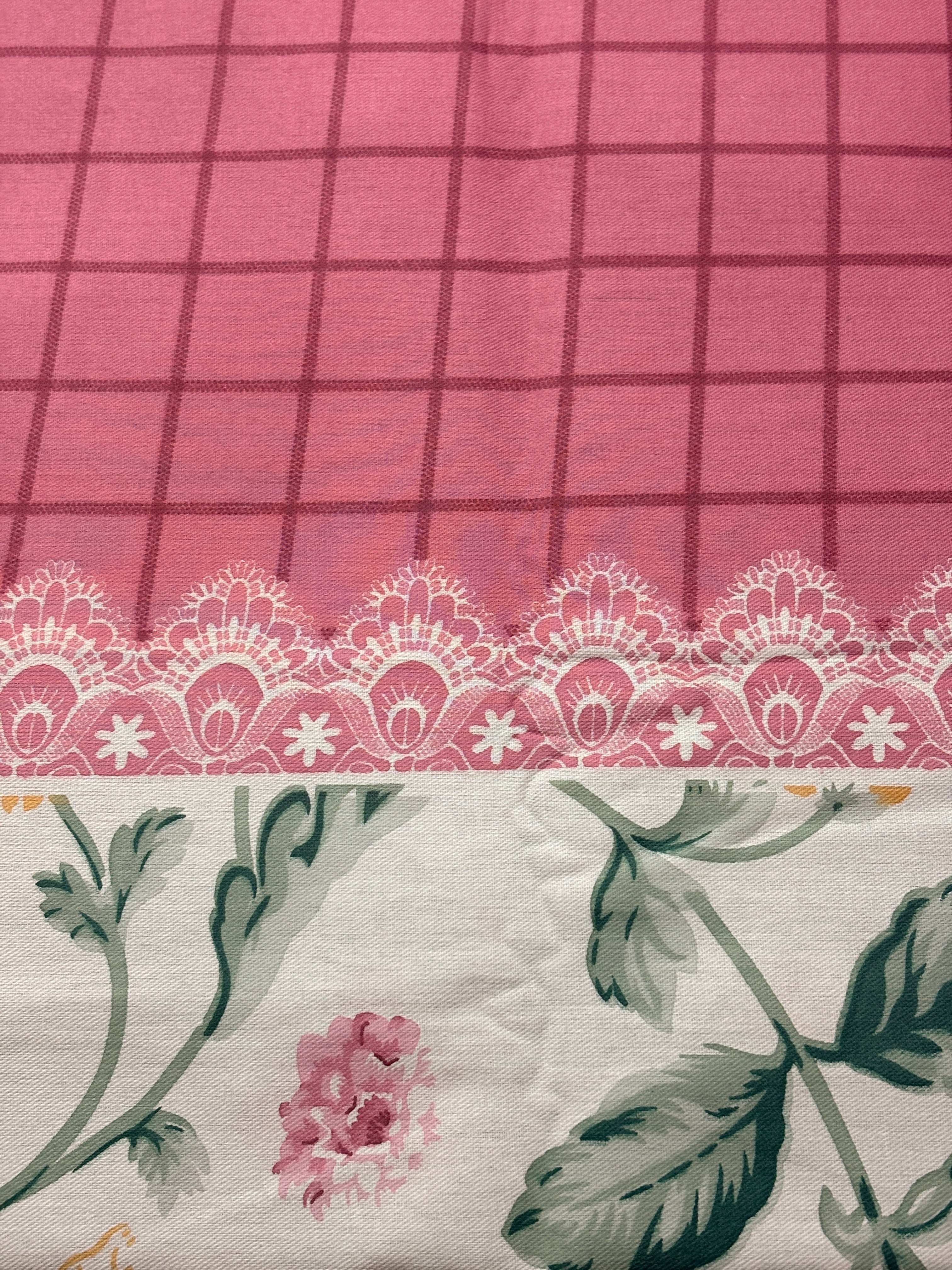 Floral Garden Lace Print Double Bedsheet with 2 Pillow Covers, Pink & White, 100% Cotton, King Size 108x108 Inches, 3-Piece Set
