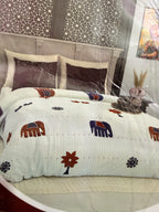 Traditional Handcrafted Geometric & Tribal Motif Patchwork Bedspread for Double/King Bed(108 * 108 inch)