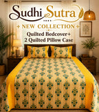 Mustard Green Botanical Quilted Bed Cover