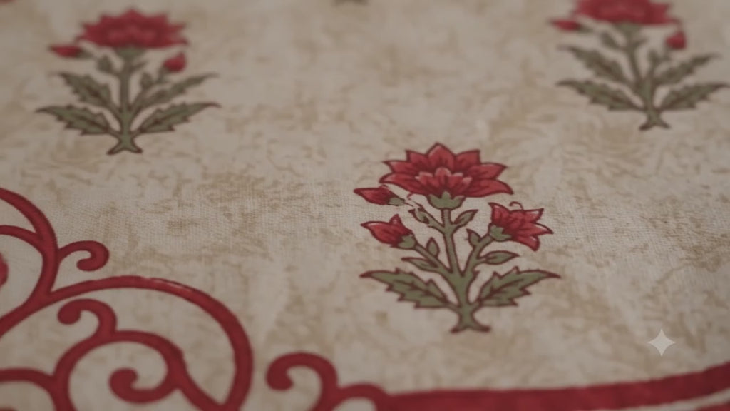 Elegant Beige & Red Traditional Floral Bedsheet