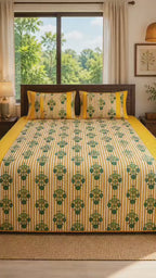 Mustard Green Botanical Quilted Bed Cover