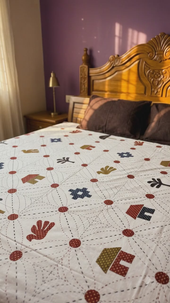 Traditional Handcrafted Geometric & Tribal Motif Patchwork Bedspread for Double/King Bed(108 * 108 inch)