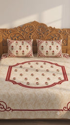 Elegant Beige & Red Traditional Floral Bedsheet
