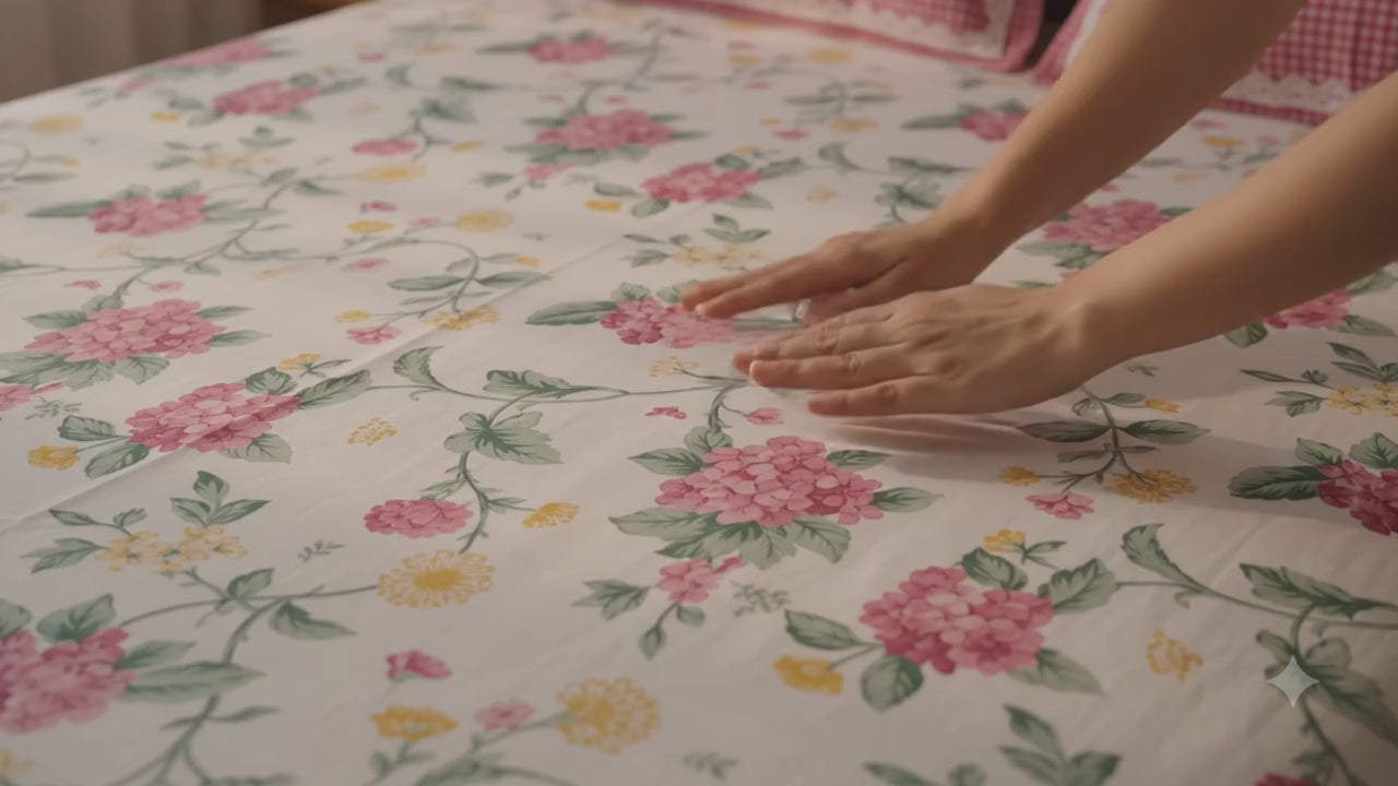 Floral Garden Lace Print Double Bedsheet with 2 Pillow Covers, Pink & White, 100% Cotton, King Size 108x108 Inches, 3-Piece Set